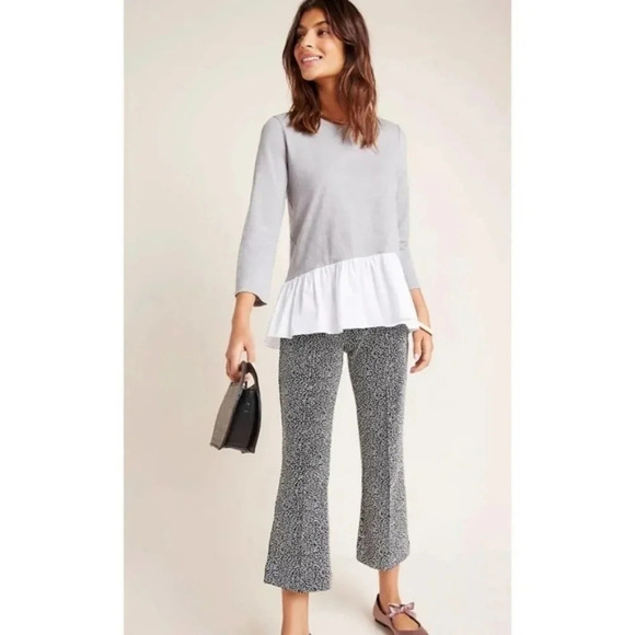 Moving Sale! 💘 ANTHRO Morwenna Gray & White Ruffled Pullover Tunic - EUC!! - Picture 1 of 5